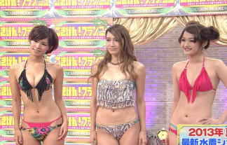 巨乳ギャルがスタジオで際どいビキニ姿!おっぱい揺らして水着チェックされた関西番組 画像33枚